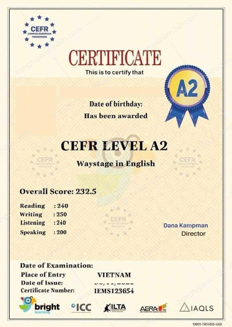 Chứng chỉ CEFR A2
