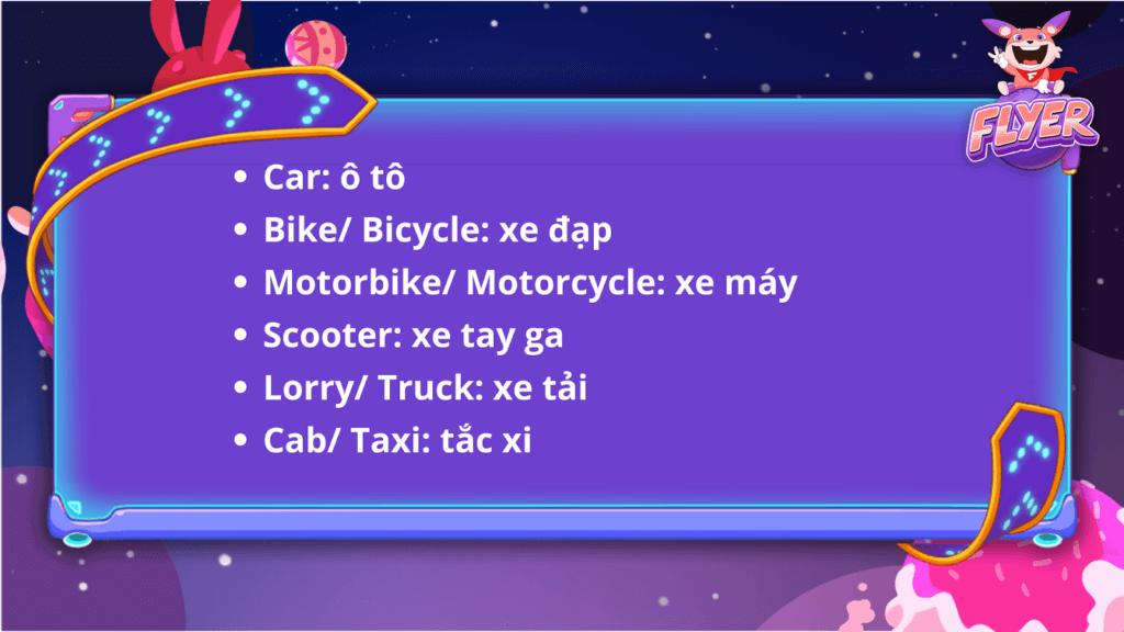 phuong tien di lai tieng anh