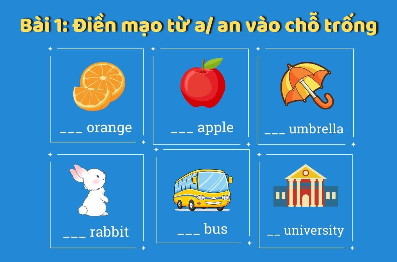 Bài tập ngữ pháp tiếng Anh lớp 1